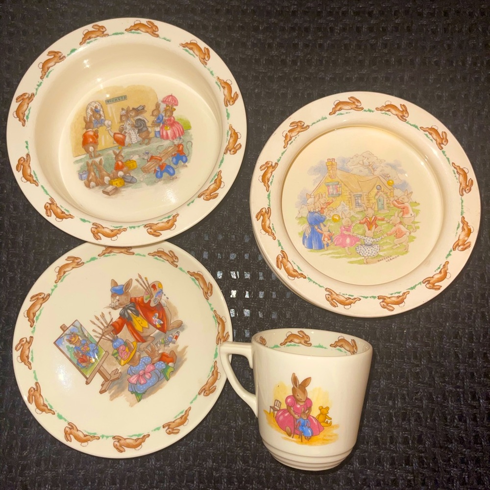 Vintage Royal Doulton Bunnykins English Fine Bone China Baby Plate & Cup…